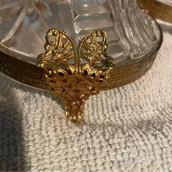 Vintage Glass candlestick holder (set of 2) gold gilded hummingbird - Picture 3 of 4
